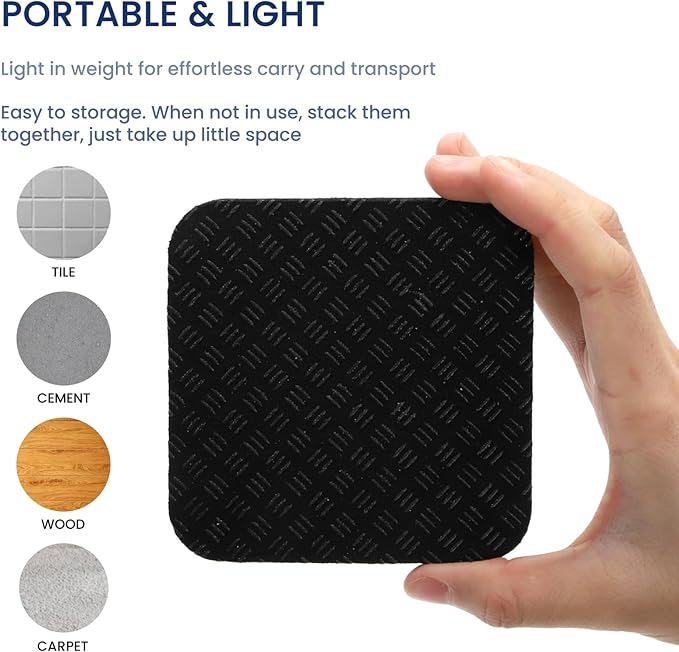 12 Pieces Treadmill Mat Pads, 4'' x 4'' x 0.2'' Non Slip Exercise Equipment Mats with Double-sided Silicone Coating, Anti-vibration Bike Mat for Hard Wood Carpet Floors, Walking Pad