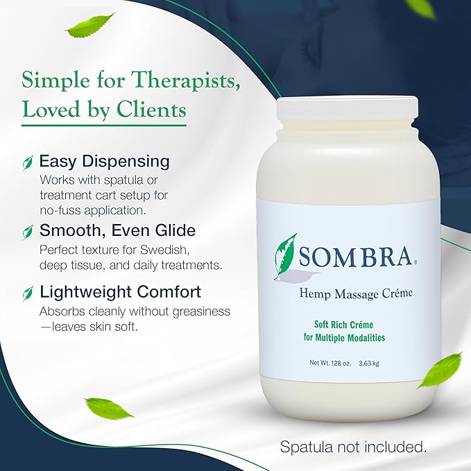 Sombra Hemp Massage Crème – Soothes Sore Muscles with Hemp Extract, Vitamin E, Pumpkin, Kukui, Sweet Almond, Jojoba, Shea Butter, Aloe Vera & Lemongrass, 128oz