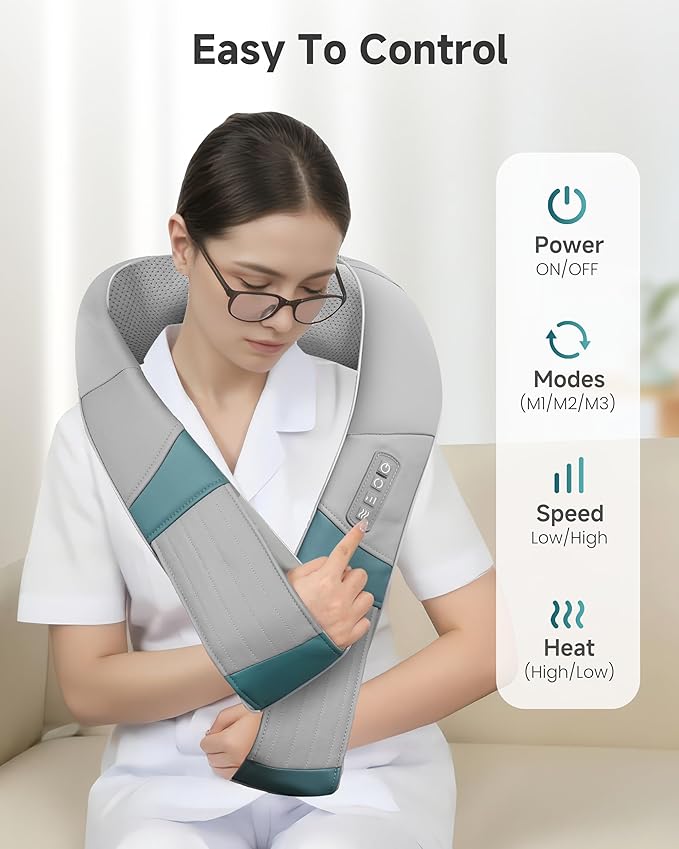 Snailax Cordless Neck Massager with Heat, Rechargeable Shiatsu Neck Back Massager for Pain Relief Deep Tissue, 4D Knead Shoulder Massager Pillow, with Portable Carry Bag, Gifts/Presents for Mom, Dad