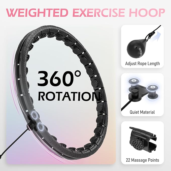 Weighted Hula Circle with 26/32 Links(56-66 Inch) for Adults Weight Loss, Infinity Fitness Hoop Plus Size, for Women Smart Exercise Equipment