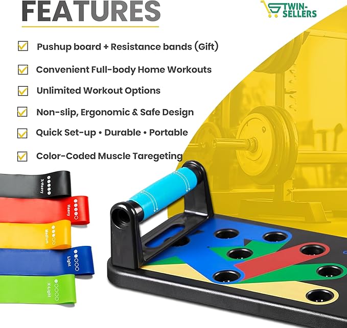 Push Up Board for Men – 20 in 1 Detachable Fitness Board with 5 Resistance Bands, Adjustable Pushup Handles, Perfect Push Up Bars for Home Gym Workout Equipment Training
