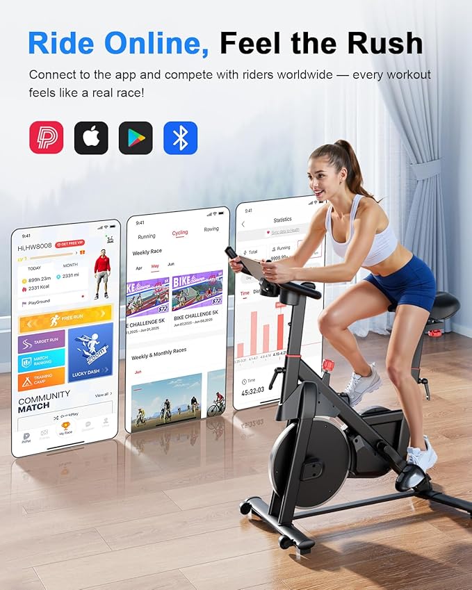 Superun Exercise Bike, Stationary Bikes for Home with Brake Pad, Low Noise Indoor Cycling Bike with 300LBS Weight Capacity, Workout Bike for Home Gym with Pad Mount LCD Monitor and Cup Holder