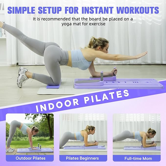 Pilates Board-Pilates Reformer Set 6 in 1 Multifunctional Abdominal Pilates Board for Home Workout Equipment, Foldable Pilates Portable Reformer Machine, Ab Board Trainer for Women