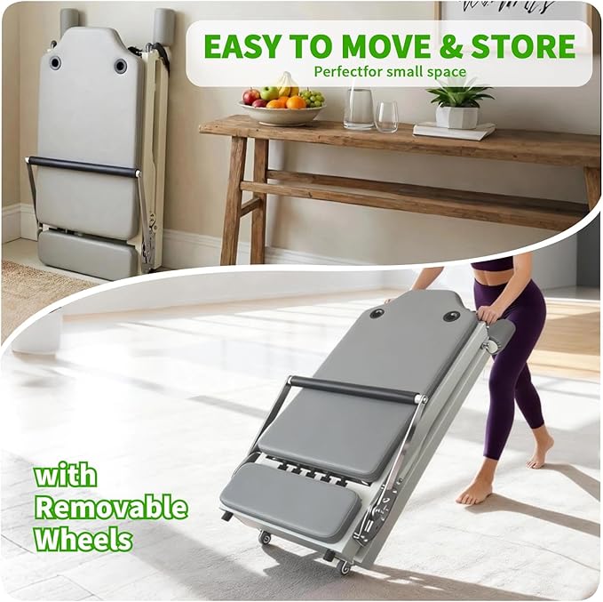 Pilates Reformer, Pilates Equipment with 3 Height Adjustable Levels, Foldable Pilates Machine with Jump Board/Springs/Cords, Studio Grade Workout Equipment, Pilates Board for Gym Workout and Home Use