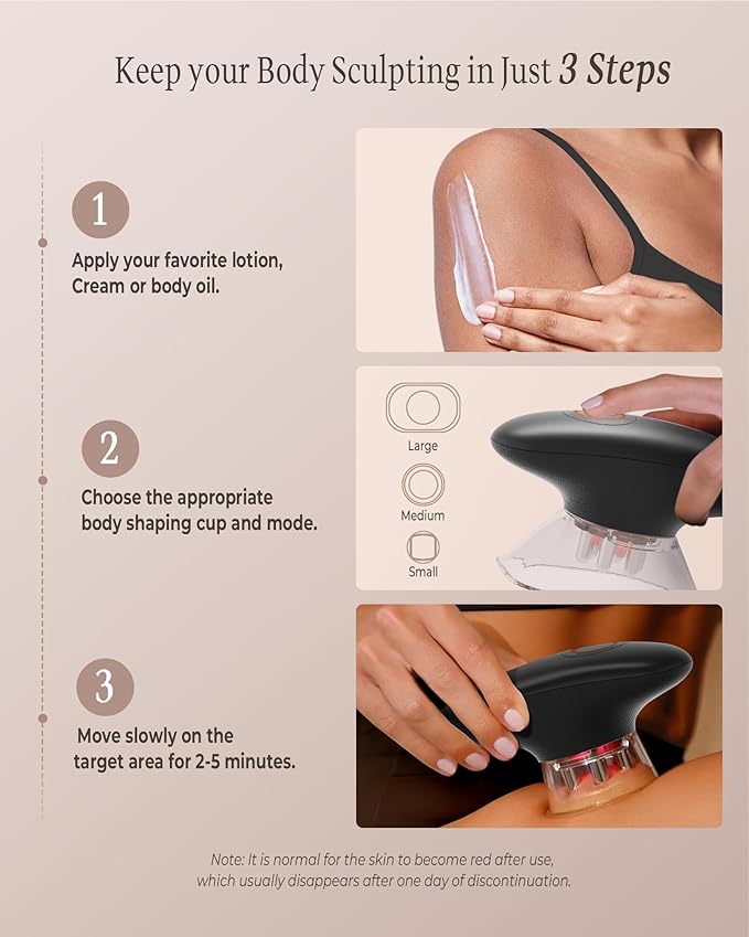 3-in-1 Body Sculpting Machine for Cellulite Appearance, Electric Cellulite Massage Tool for Legs Belly Stomach Arms, Home Use Body Sculptor Device with 3 Cups for Skin Firming, Circulation