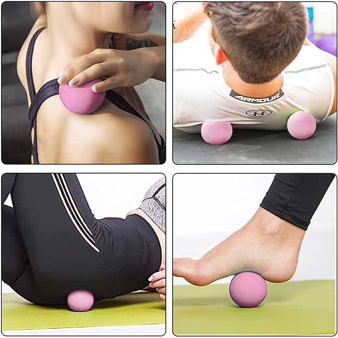 WOVTE Massage Lacrosse Ball for Sore Muscles, Shoulders, Neck, Back, Foot, Body, Deep Tissue, Trigger Point, Muscle Knots, Yoga and Myofascial Release (Pink)