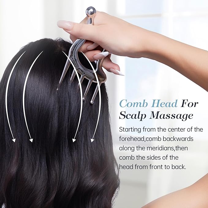 Gua Sha Tool with Handle,5in1 Scalp Massage Tool for Head&Face&Body, Protable Scalp Comb Guasha for Deep Relaxation and Relieving Pain, Acupressure and Trigger Point Tool for SPA