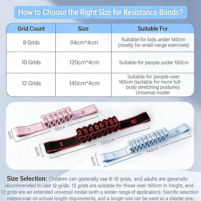 Fitness Resistance Band for Stretching and Yoga - 8/10/12 Section Fitness Resistance Band, Elastic Training Belt for Yoga, Latin, Pilates