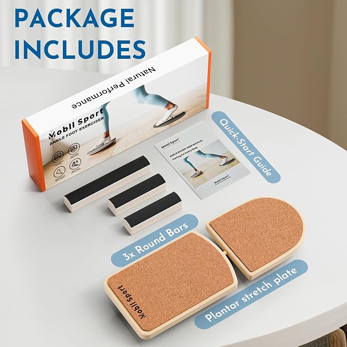 Cork Ankle Balance Board & Foot Strengthener – Extra-Wide Wooden Single Leg Stability Trainer for Arch Comfort, Mobility & Recovery – Adjustable Rocker System (Natural Cork Edition)