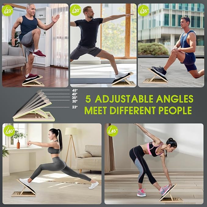 Portable Slant Board for Calf Stretching, 350 Lbs Weight Capacity, Adjustable Wooden Incline Board for Calf Stretcher, Physical Therapy Equipment for Leg, Knees, Heel, Ankle (Black)