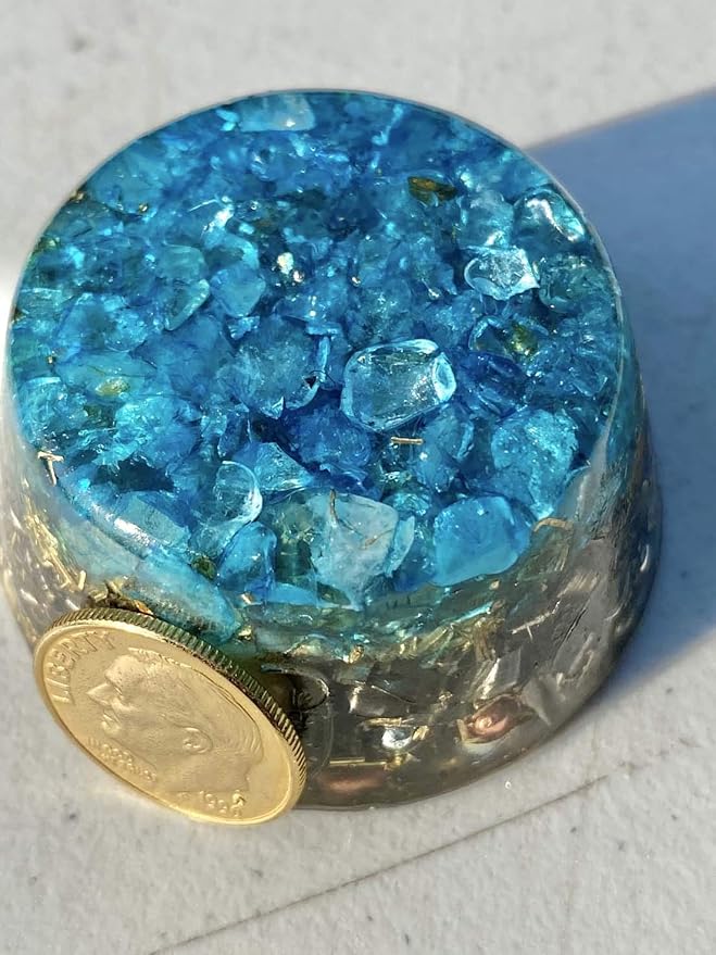 Blue Topaz Orgone Generator Energy Accumulator 528Hz/7.83Hz/Advance Harmonics Many Beautiful Ingredients and Colors!! (Blue Topaz)