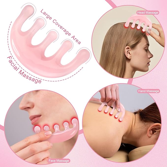 3Pcs Scalp Massage Tool for Head Massager Tool Pink Resin Gua Sha Comb for Relaxation Christmas,Stocking Stuffs