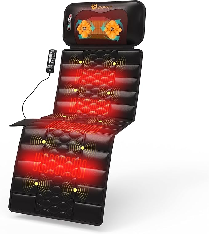 Massage Mat, Detachable Neck Massager, Full Body Vibration Heating, Massage Pad with 10 Vibrating Motors and 9 Speed Settings for Home Office Use, Gift for Men Women Parents Christmas,Black