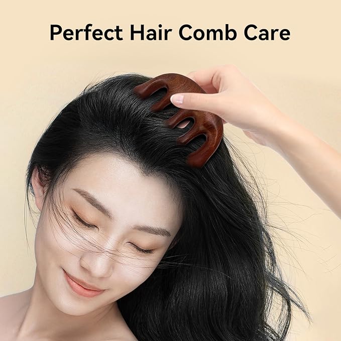2 Pack Wooden Scalp Massage Tool, Sandalwood Manual Scalp Massager Wood Comb, Head Gua Sha Brush for Women Men Hair Growth