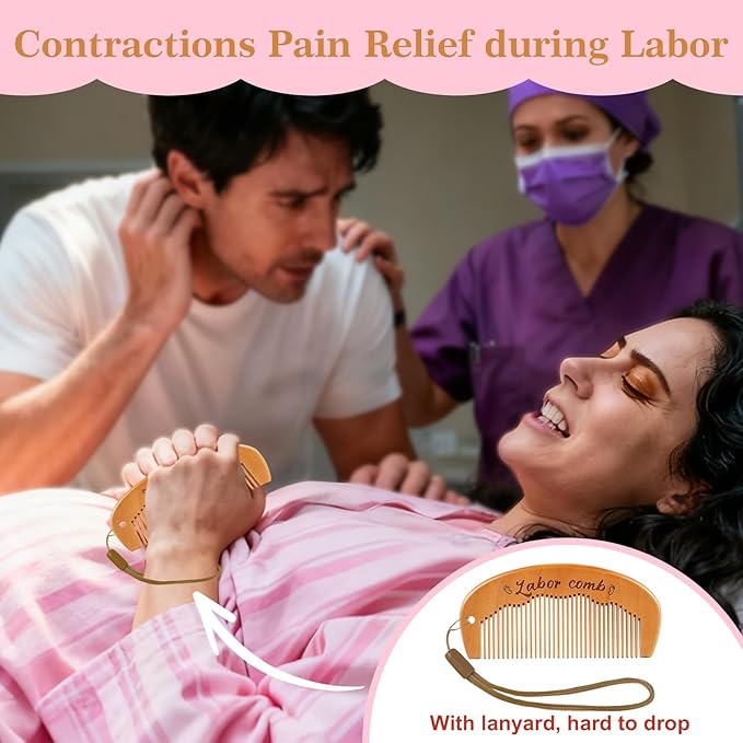 Labor and Massage Ball for Labor Pain, Wooden Birthing Comb with 2 PCS Acupressure Balls Set for Moms Pain Relief, Pregnancy Hospital Bag Essentials for Pregnant Women