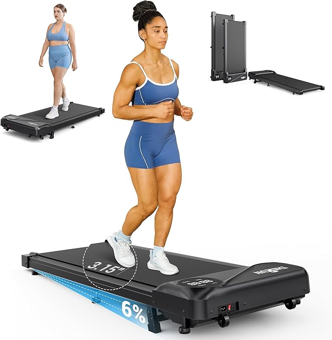 THERUN Walking Pad Treadmill Under Desk, Portable Mini Treadmill for Home/Office, Walking Pad Machine with 2.5HP and 265 lbs Weight Capacity Remote Control LED Display