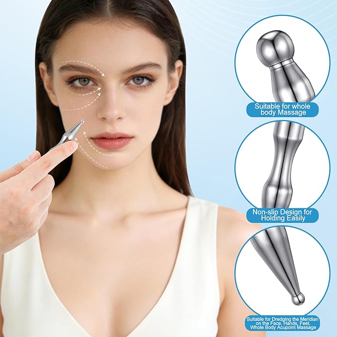 2PCS Gua Sha Massage Tools,Stainless Steel Trigger Point Massage Tool and Manual Acupuncture Pen Eye Massager,Deep Tissue Acupressure Massager for Face,Hand,Neck,Back