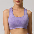 Yoga Set Seamless Women Long Sleeve Blouses Top Gym Sport Bra High Waist Tight Leggings Fitness Suit Shorts Sets (Color : Purple Bra, Size : Large)