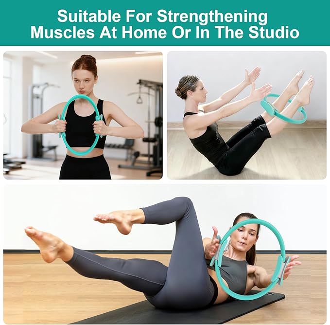 Pilates Ring 15 Inch Magic Circle Ring, Dual Padded Handles Pilates Rings Circle, Adjustable Yoga Ring