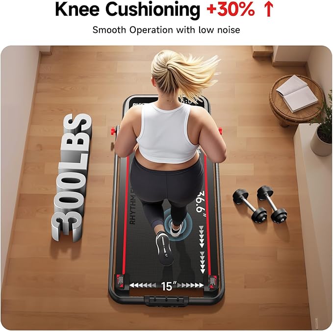 RHYTHM FUN Treadmill with Incline, Walking Pad with Handle Bar,300lbs Walking Pad with APP, Portable Folding Walking Treadmills for Home/Office with Low Noise