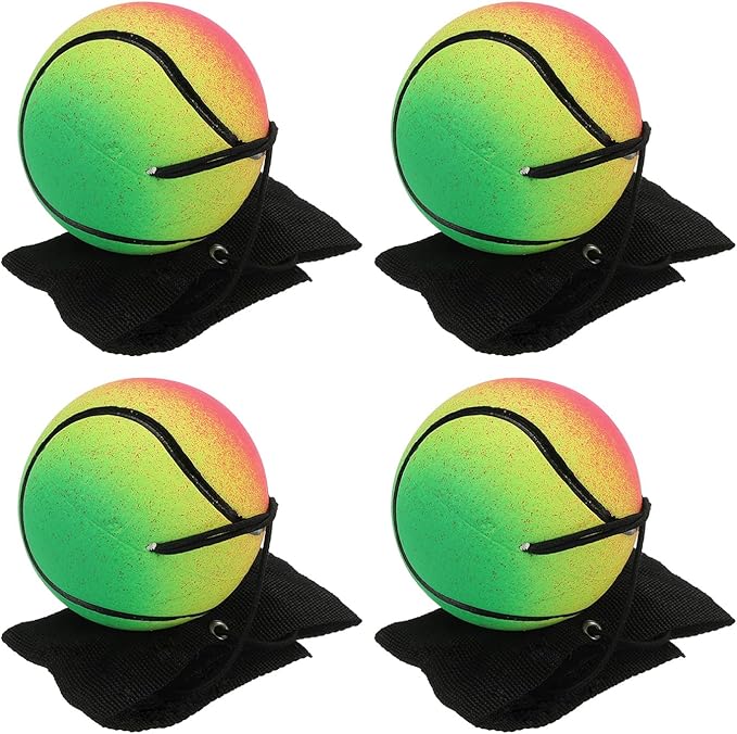 PATIKIL 2.5 Inch Sports Wrist Ball, 4Pcs Tennis Rubber Rebound Wristband Wrist Return Ball Sport on A String for Exercise Play, Mixed Colors