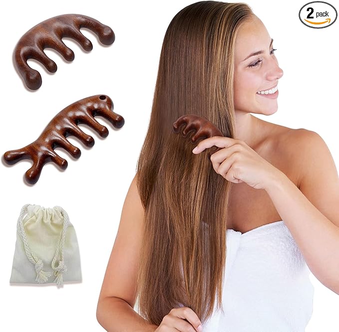 2 Pack Wooden Scalp Massager Comb, Sandalwood Scalp Massage Wood, Head Massager Gua Sha Brush for Women Men Hair Growth