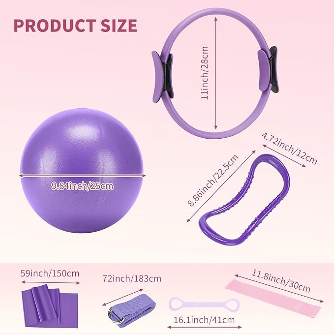 Pilates Ring Set for Women, Home Workout Pilates Equipment with Resistance Bands, 14'' Magic Circle, Mini Ball, Pilates Starter Kit for Strength