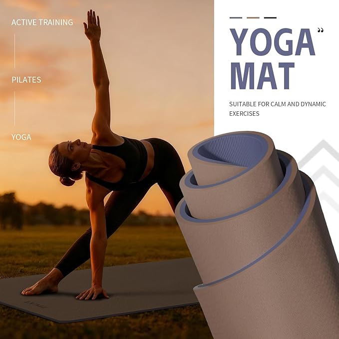 Yoga Mat Non Slip, Anti-Tear 1/4 Thick TPE Yoga Mats for Women and Men, 72"x24" Exercise & Fitness Mat with Carrying Strap, Workout Mats for Yoga, Pilates and Floor Exercise