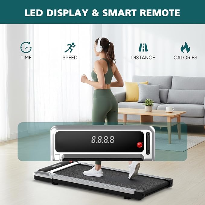 Smug Compact Armless Treadmill, Space Saving Design for Home & Office, Quiet Under Desk Walking Pad, 200 Lbs Capacity 3 in 1 Portable Walking Treadmill