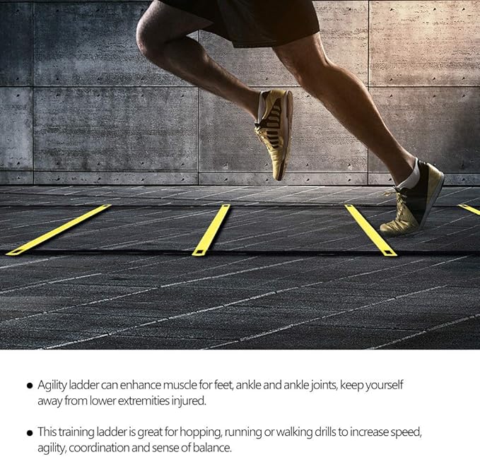 plplaaoo Football Training Ladder Soccer Agility Speed Ladder with 16 Adjustable Heavy Duty Rungs for Football Rugby Tennis Baseball Sports Yellow Red Green 800cm