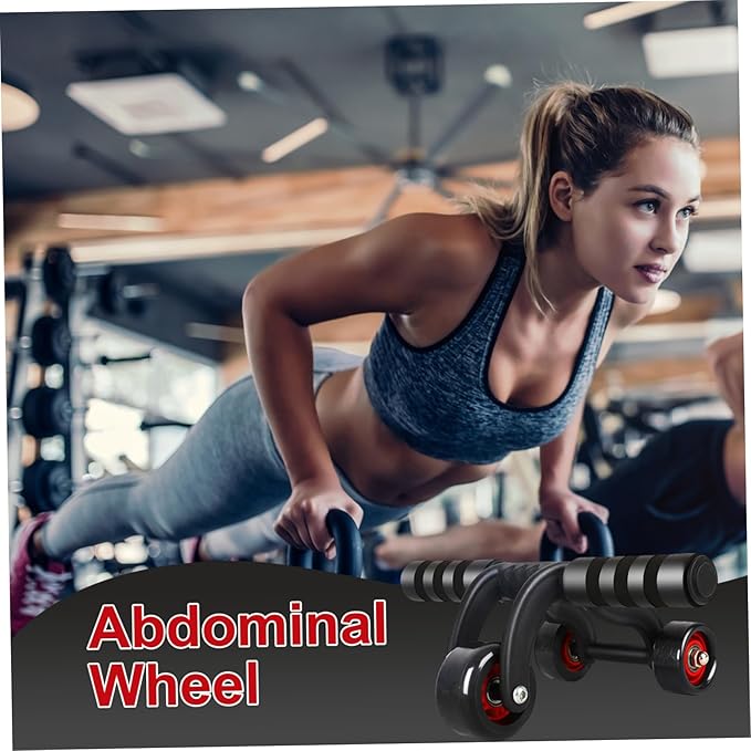 Abdominal Wheel Ab Roller 3 Wheels Non-slip Heavy Duty Low Noise Abdominal Wheel with Kneeling Mat and Braking Board Unisex Deodorant Breathable Handle Domestic Gym Equipment