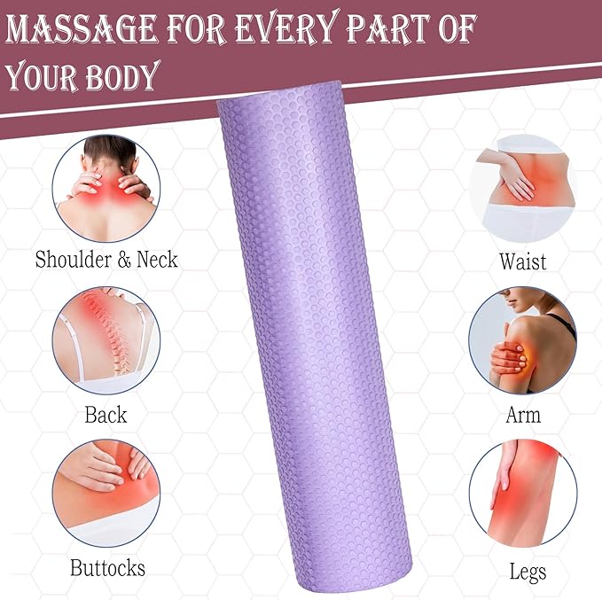 35“ High Density Fitness Foam Roller, Super Soft Round PE Foam Roller Exercises Yoga, Stretching, Deep Tissue&Muscle Recovery Relieves Muscle Pain, Improves Mobility & Circulation (Purple)