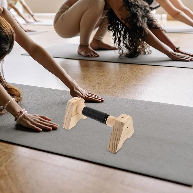 Angoily Wood Pushup Bars Parallettes Strength Training Stands Beech Wood Non-slip Support Fitness Handles for Home Gym Workout Handstand Trainer Men Women
