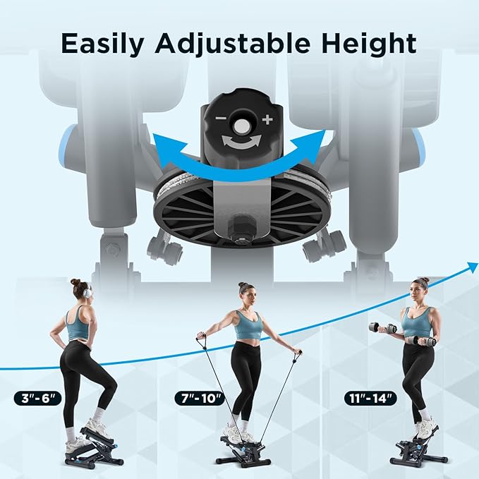 JLL Smart Twist Stepper Machine with Resistance Bands, Space-Saving Portable Mini Stair Stepper for Home, Full Body, Golden Exercise Angle, Dual Hydraulic Quiet Resistance, Adjustable Height,Bluetooth