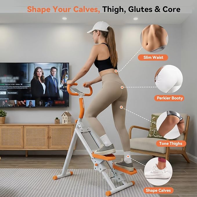 Stair Steppers for Exercise at Home, Folding Vertical Stair Stepper Climber, Full-Body Cardio Machine with Adjustable Handles, Steel Frame & Digital Monitor