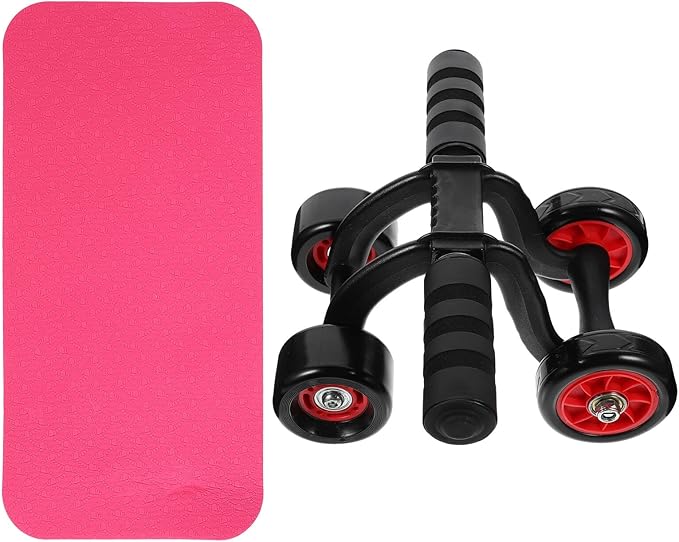 SUPVOX Four-wheel Ab Roller Wheel with Knee Pad Mat, Portable Core Workout Fitness Equipment for Home Abdominal Exercise and Strength Training
