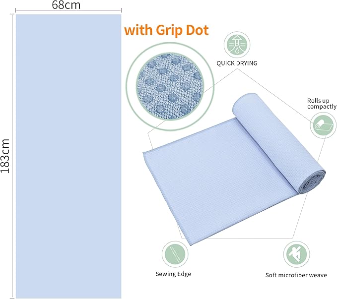 3 Pack Yoga Mat Towels with Grip Dot, Hot Yoga Towel Non Slip Yoga Mat Towel Non-Slip Sweat Absorbent Anti-Slip Yoga Towel for Bikram,Pilates