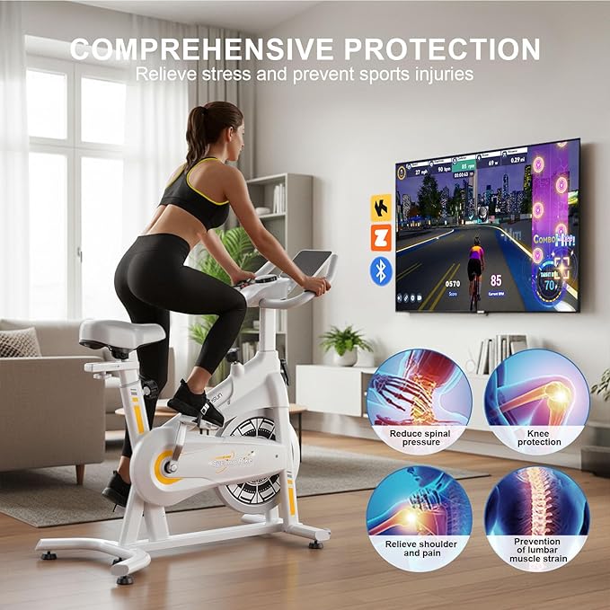Exercise Bikes for Home,Spin Bike with Adjustable Magnetic,Brake Pad Resistance Silent Belt Drive,350lbs/300lbs Weight Capacity &Upgraded Version Seat for Home Cardio&Weight Loss(QM-530W)