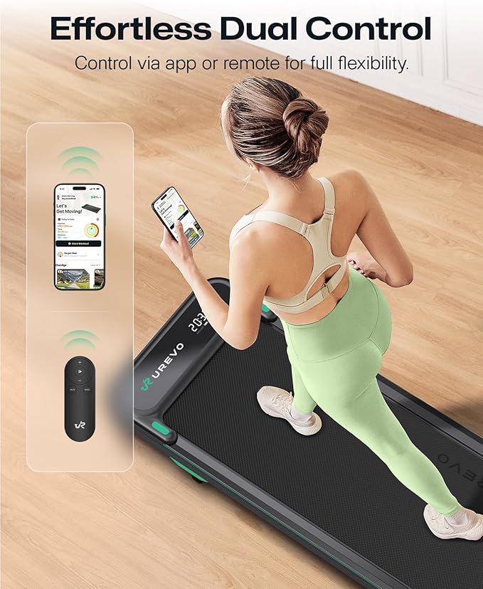 UREVO Smart Walking Pad, Quiet Under Desk Treadmill with APP & Remote, Portable Shock-Absorbing Walking Jogging Machine, Sleek Compact Design for Home Office Fitness