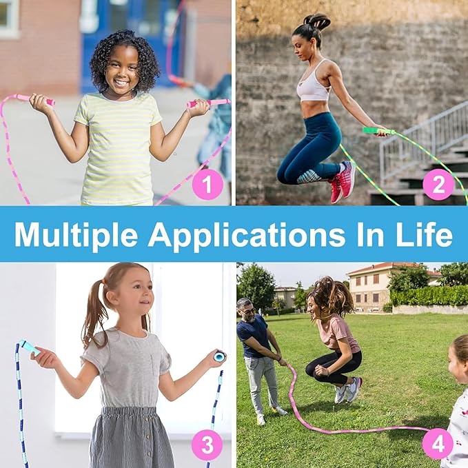 GRAWUN Jump Rope For Kids, Soft Beaded Jump Rope, Adjustable Length Tangle-Free Segmented Soft Beaded Skipping Rope，for Women, Men and Kids Keeping Fit, Workout and Weight Loss