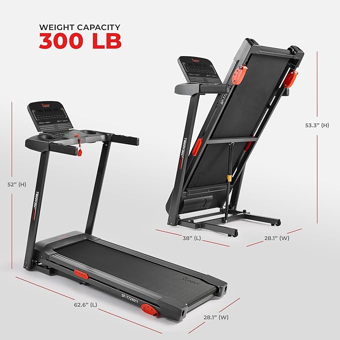 Sunny Health & Fitness Wi-Fi Smart Treadmill Walking Pad with Shock Absorption Cushioning, Home Fitness Cardio Equipment with SunnyFit App Access - Compact Foldable, Auto Incline, Under Desk Optional