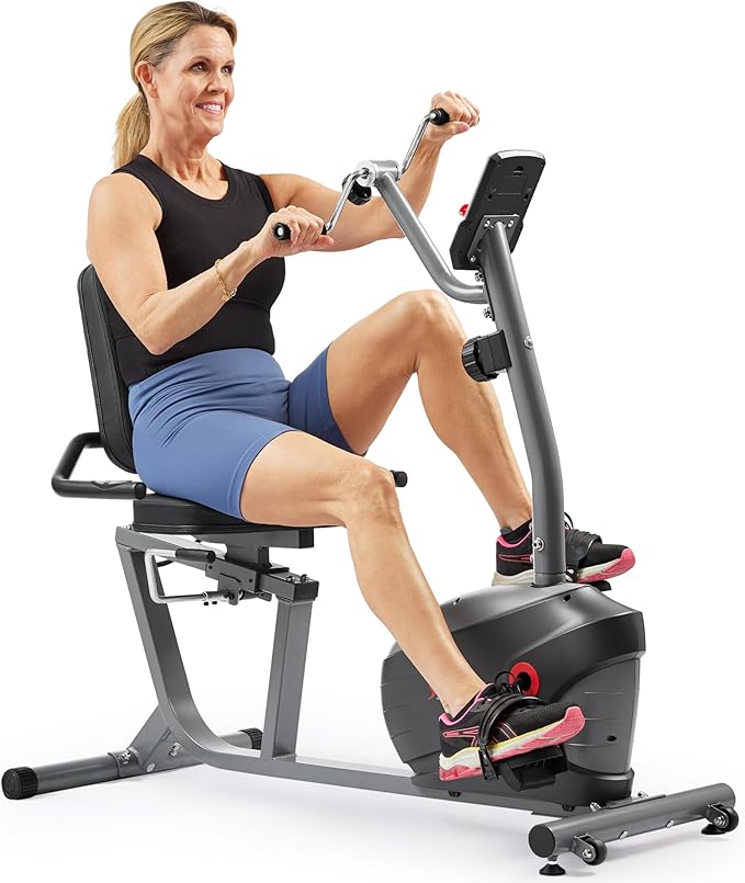 Sunny Health & Fitness Smart Magnetic Recumbent Bike, Home Cardio Trainer & Cycling Machine for Seniors, Free SunnyFit App Connection, Optional Hand Cycle, Resistance Bands, or Pulse Sensors