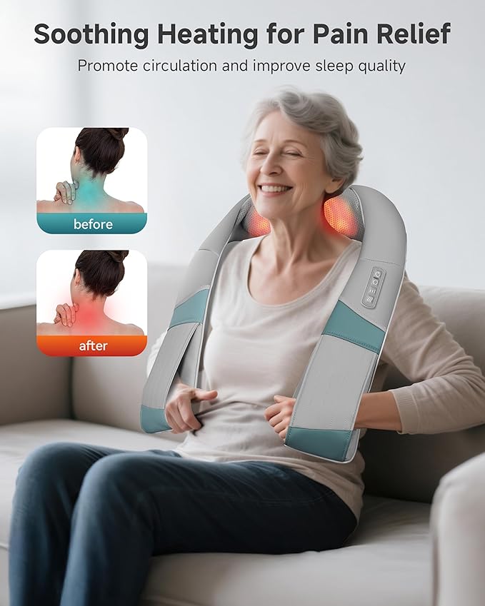 Snailax Cordless Neck Massager with Heat, Rechargeable Shiatsu Neck Back Massager for Pain Relief Deep Tissue, 4D Knead Shoulder Massager Pillow, with Portable Carry Bag, Gifts/Presents for Mom, Dad