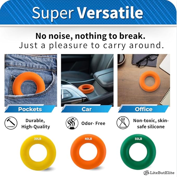 Silicone Ring Grip Strength Trainer Kit - Effective Forearm Strengthener for Hand and Finger Exercise, Ideal Exercisers for Gripper Strength and Flexibility