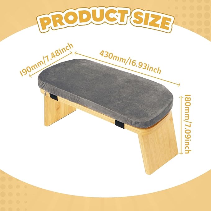 Meditation Bench Kneeling Stool Ergonomic Wood with Soft Cushion, Foldable Portable Prayer Bench, Meditation Stool 16.93x7.48x7.09inch- Gray