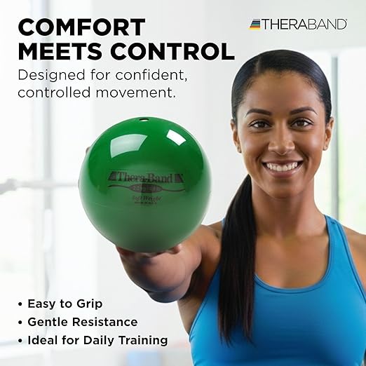 THERABAND Soft Weight, 4.5" Diameter, Weighted Balls for Baseball, Weighted Balls for Softball, Hand Held Ball Shaped Isotonic, Shoulder Strength, Rotator Cuff & Throwing Trainer, Green, 4.4LB