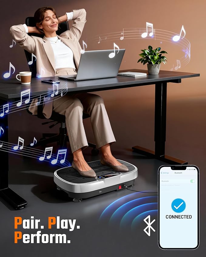 Vibration Plate Exercise Platform with Loop Bands + Renoj FlexSlide 32oz Insulated Stainless Steel Tumbler (Black) – Full Body Workout & Recovery Set