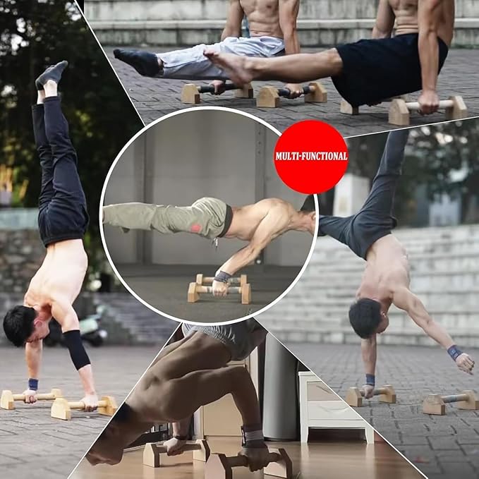 Push-up Stand, 2 PCS Wood Pushup Bars Non-Slip Base Exercise Home Workout Equipment, 25CM Wooden Parallettes Handle Stands Grip for Men Strength Training, Planks Calisthenics