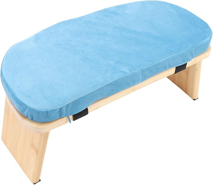 Dioche Wooden Meditation Bench Ergonomic Detachable Meditation Kneeling Stool with Soft Cushion and Carry Bag for Home Yoga and Practice Wood Cotton Material (Blue)