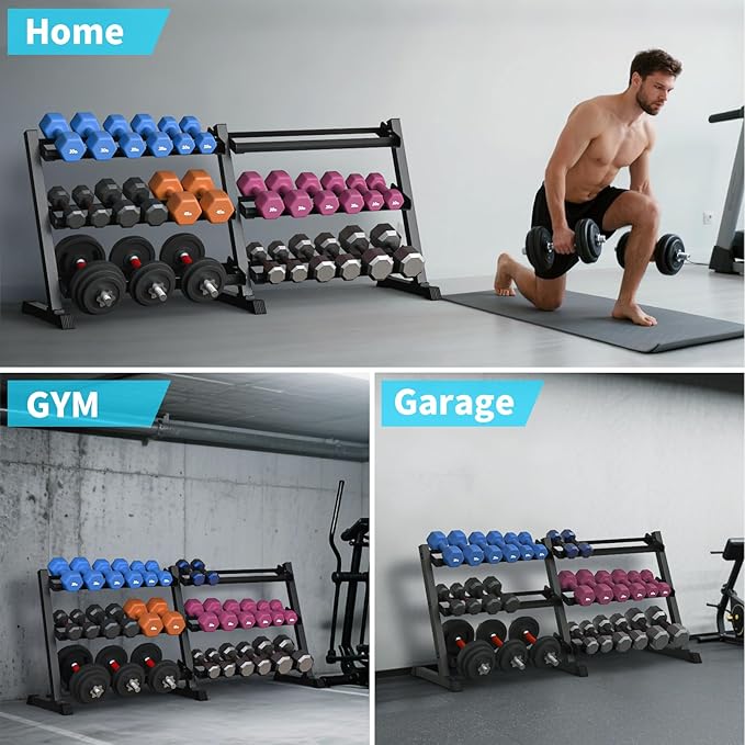 KHAMAL Dumbbell Rack Stand Only - 3-Tier Weight Rack Heavy Duty Dumbbell Stand Space-Saving For Home Gym Organization, Dumbbell, Barbell